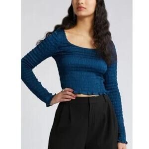 OPEN EDIT Nordstrom Womens XL Rouched Blue Aurora Top Line Sleeve NEW‎